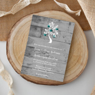 Invitación a la boda de un árbol verde azulado de