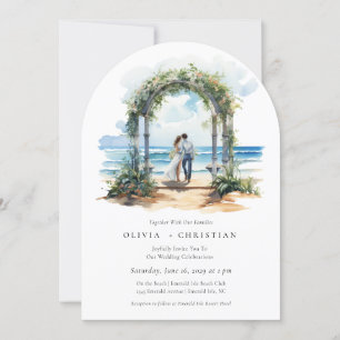 Invitación a la boda de un arco costero en la play