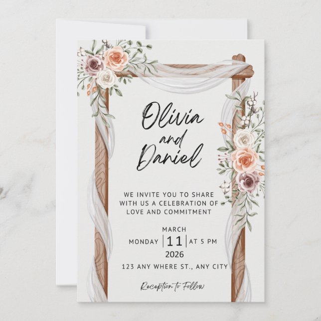 Invitación a la boda de un arco floral de personal (Anverso)