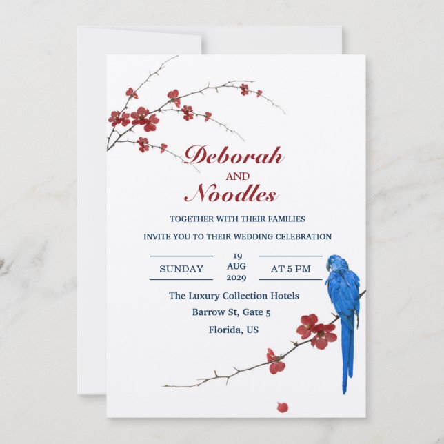 invitación a la boda de un ave único y elegante (Anverso)