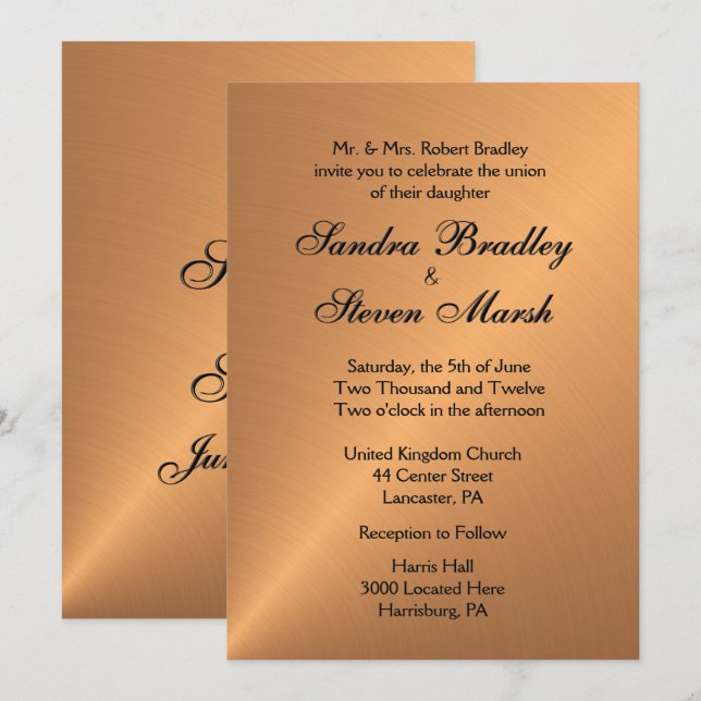Invitación a la boda de un brezal de cobre (Anverso / Reverso)