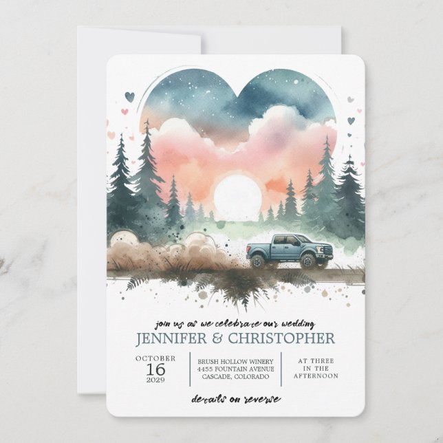 Invitación a la boda de un camión 4X4 forestal (Anverso)