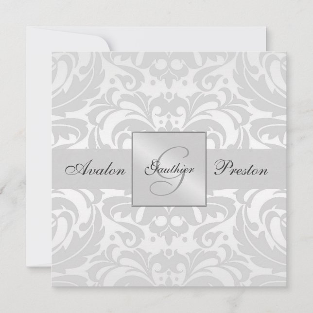 Invitación a la boda de un Damasco en Monograma Pl (Anverso)