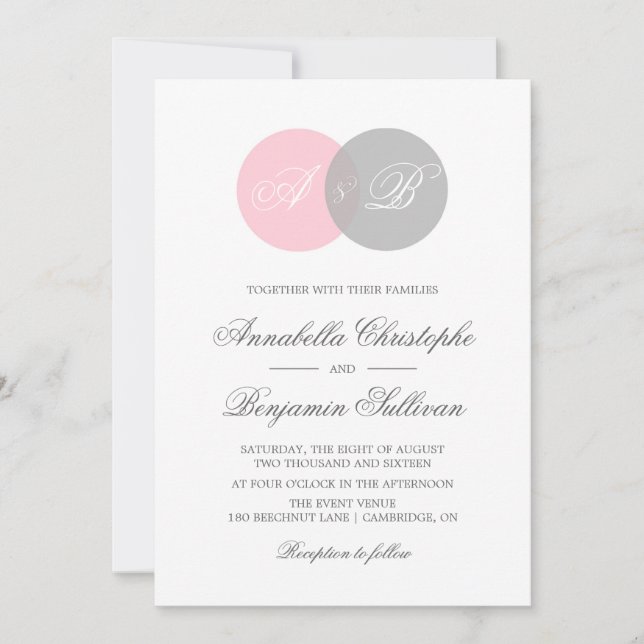 Invitación a la boda de un diagrama de Venn rosa y (Anverso)