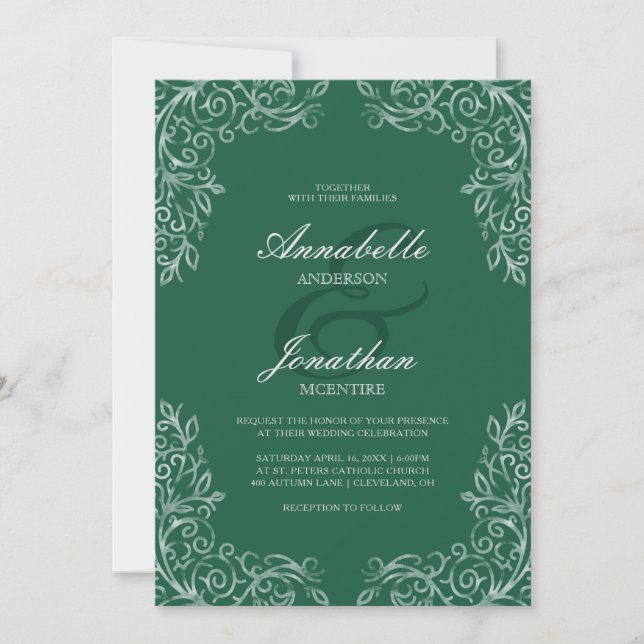 Invitación a la boda de un elegante lugar de Emera (Anverso)