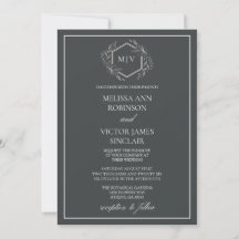 Invitación a la boda de un Escudo de monograma gri