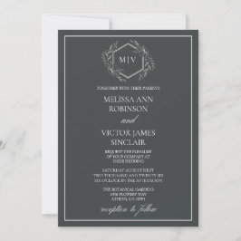 Invitación a la boda de un Escudo de monograma gri
