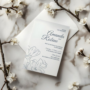 Invitación a la boda de un esquema floral azul tur