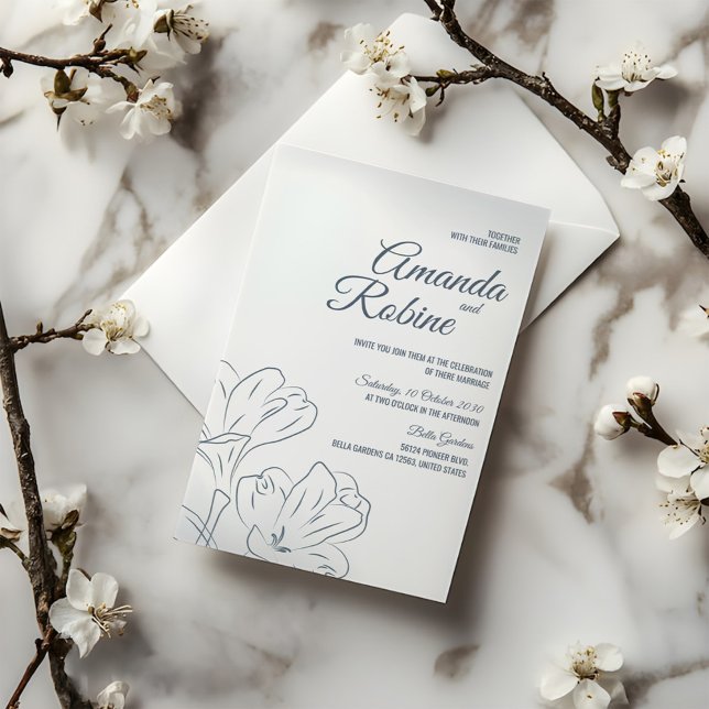 Invitación a la boda de un esquema floral azul tur (Subido por el creador)