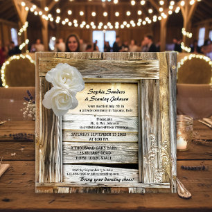 Invitación a la boda de un establo de madera rústi