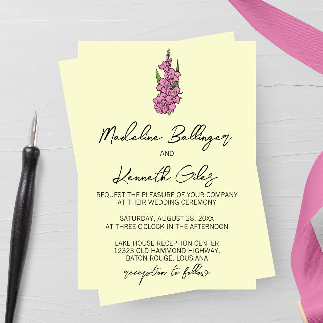 Invitación a la boda de un gladiolo rosado minimal (Subido por el creador)