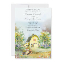 Invitación a la boda de un granero amarillo de ver