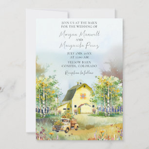 Invitación a la boda de un granero amarillo de ver