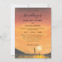 invitación a la boda de un granero de atardecer de