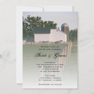 Invitación a la boda de un granero de campo blanco