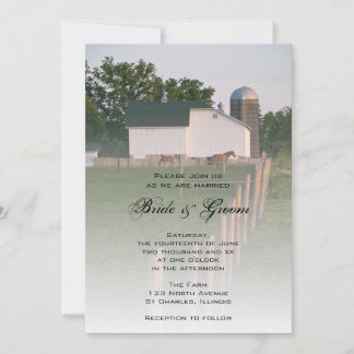 Invitación a la boda de un granero de campo blanco