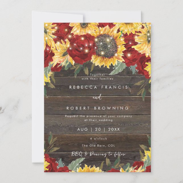 invitación a la boda de un granero de rosas rojas  (Anverso)