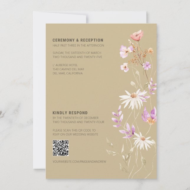 Invitación a la boda de un granjero con Wildflower (Reverso)