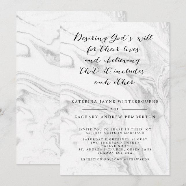 Invitación a la boda de un guión elegante de mármo (Anverso / Reverso)
