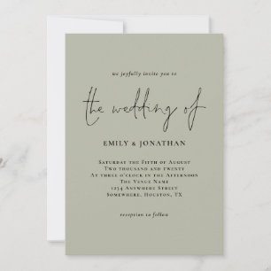 Invitación a la boda de un guión verde pálido simp