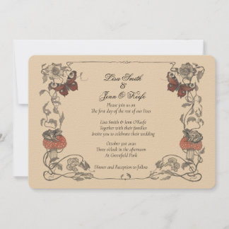 Invitación a la boda de un hongo en un libro de cu