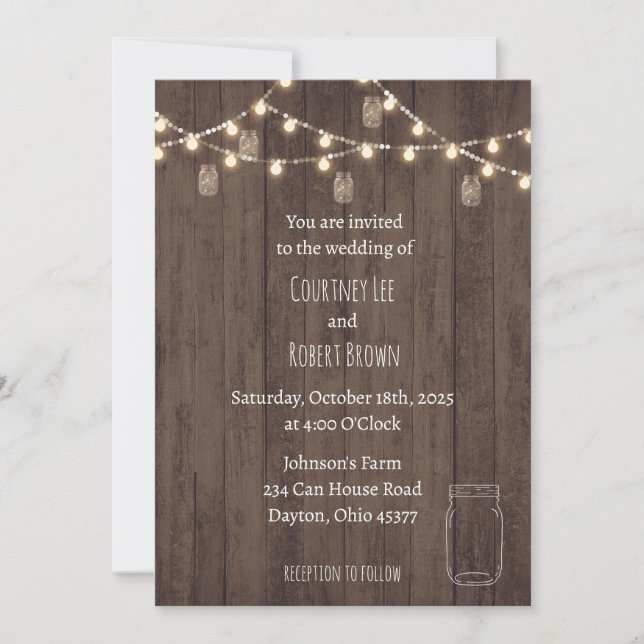 Invitación a la boda de un Jar Rústico (Anverso)