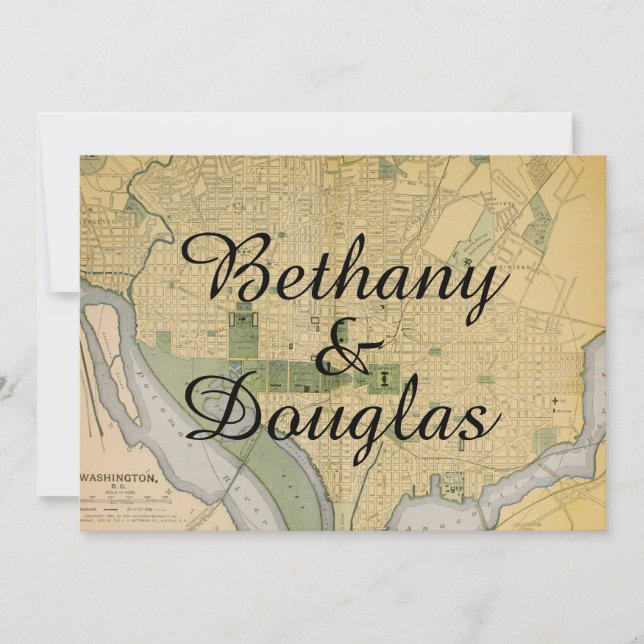 Invitación a la boda de un Mapa Rústico de Washing (Anverso)