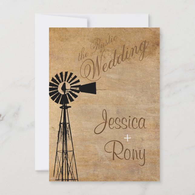 Invitación a la boda de un molino de viento rústic (Reverso)