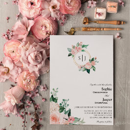 Invitación a la boda de un monograma blanco floral