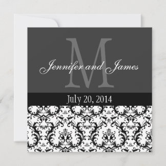 Invitación a la boda de un monograma blanco y negr