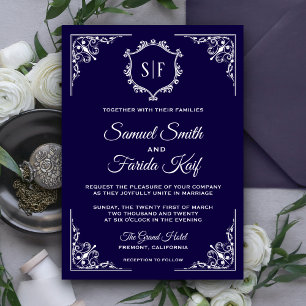 Invitación a la boda de un monograma con el ornato