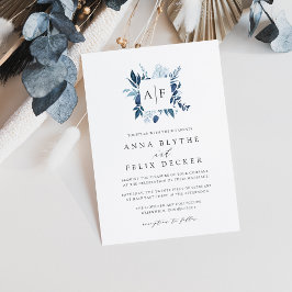 Invitación a la boda de un monograma de Azure salv
