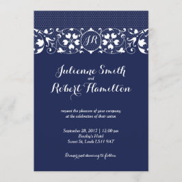 Invitación a la boda de un monograma de canto azul
