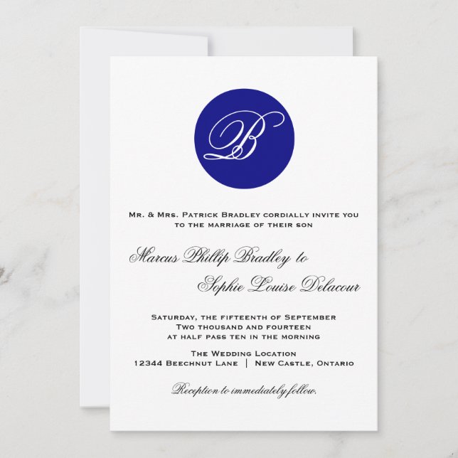 Invitación a la boda de un Monograma de Círculo Az (Anverso)