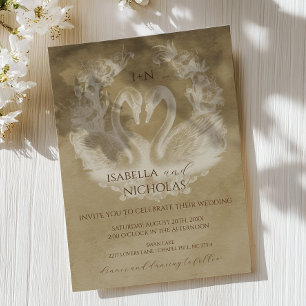 Invitación a la boda de un monograma de cisne rúst