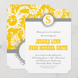 Invitación a la boda de un monograma de color gris
