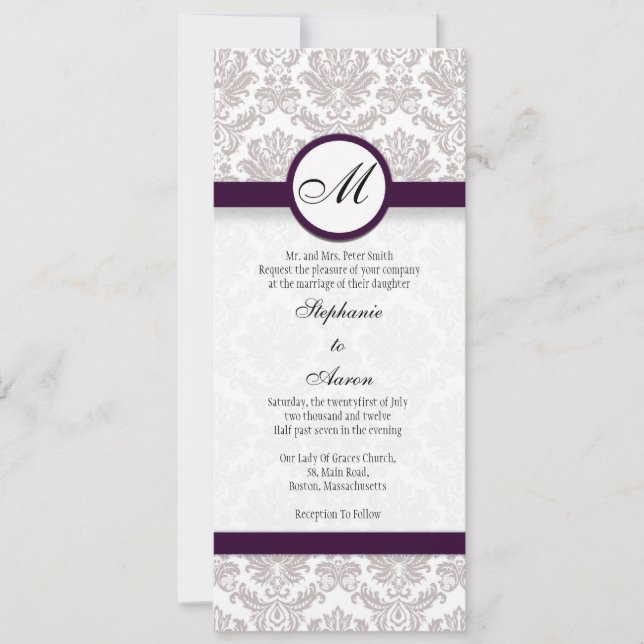 Invitación a la boda de un monograma de Damask par (Anverso)