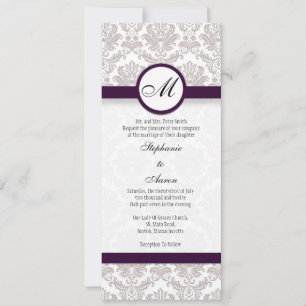Invitación a la boda de un monograma de Damask par