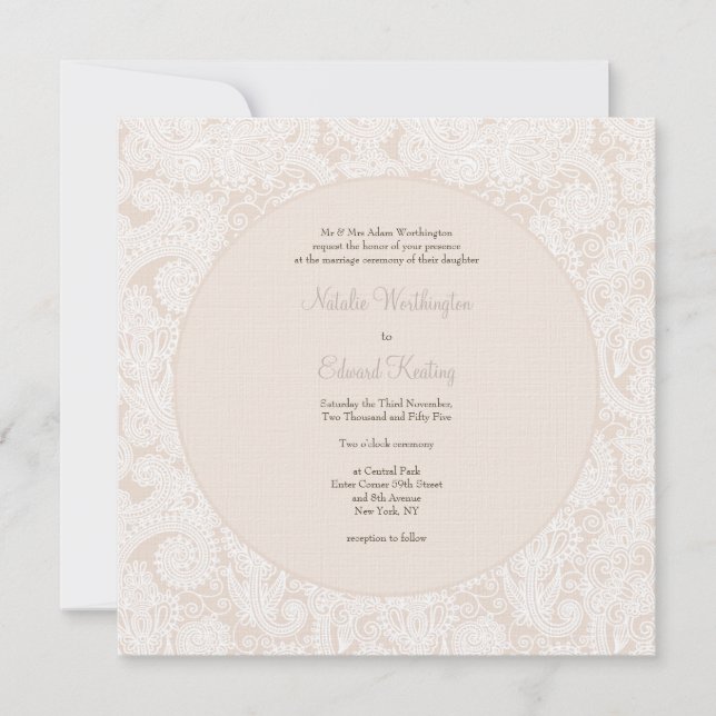 Invitación a la boda de un monograma de marfil de  (Anverso)