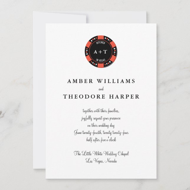 Invitación a la boda de un Monograma de Póquer Roj (Anverso)