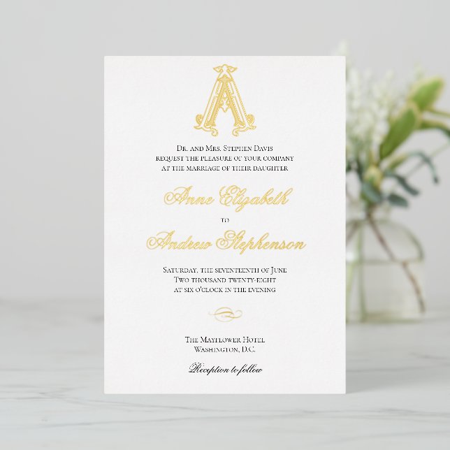 Invitación a la boda de un monograma de Relieve me (Anverso de pie)