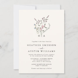 Invitación a la boda de un monograma floral
