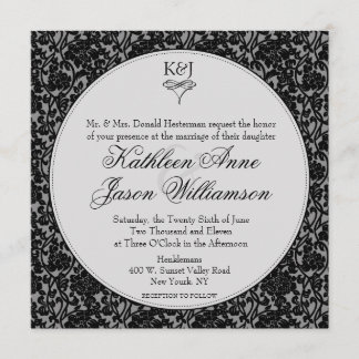Invitación a la boda de un monograma floral gótico