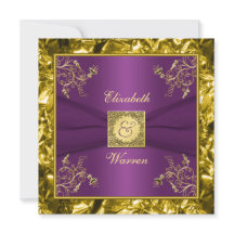 Invitación a la boda de un monograma floral morado