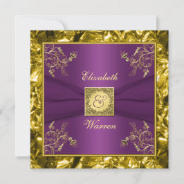 Invitación a la boda de un monograma floral morado