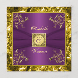 Invitación a la boda de un monograma floral morado