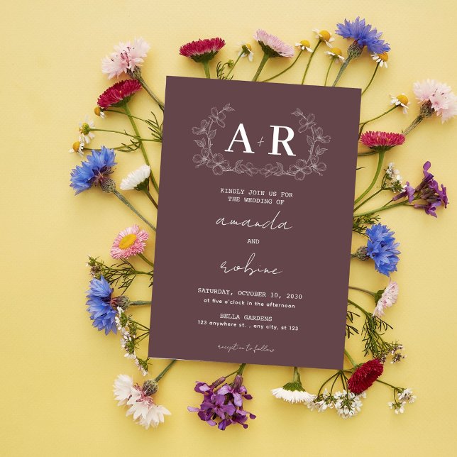 Invitación a la boda de un monograma floral simple (Subido por el creador)