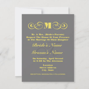 Invitación a la boda de un monograma gris y amaril