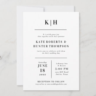 Invitación a la boda de un monograma minimalista
