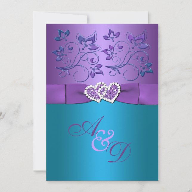 Invitación a la boda de un monograma morado y Verd (Anverso)